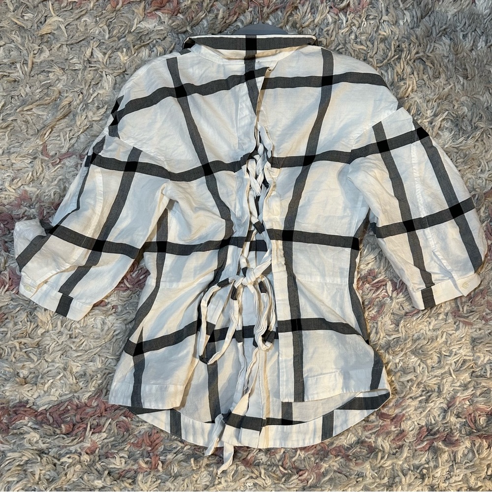 Derek Lam 10 Crosby plaid peplum button down blouse 4 - Picture 4 of 6
